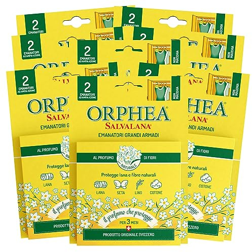 Orphea Salvalana Emanatori Grand Armadi Protegge Lana e Fibre Naturali Profumo di Fiori Protezione Vestiti - 8 Confezioni da 2 Emanatori