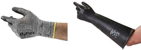 Ansell HyFlex 11-801 Professionelle Arbeitshandschuhe, Nitril-Beschichtung, Schwarz, Größe L (12 Paar) + AlphaTec 87-104 Chemikalienschutz-Handschuhe, Wiederverwendbar, Schwarz, Größe L (12 Paar)