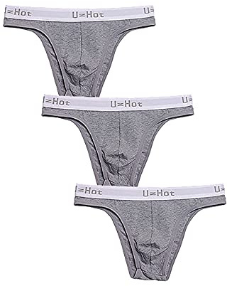Golirsteca Slip da uomo in cotone, anti-attrito, assorbe il sudore, mutandine a triangolo, con tasca per rigonfiamento, 3 grigio, Medium