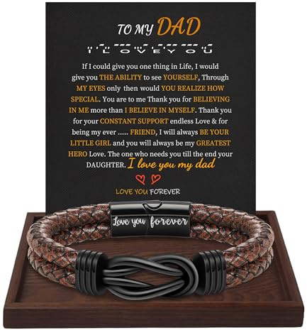 Btysun Cool Birthday Gifts Dad, Dad Gifts from Daughter Leather Bracelet for Men Cool Brown Braided Black Leather Cuff Bracelets for Dads 50th 60th 70th Birthday Retirement Stocking Stuffers Ideas