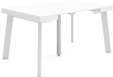 Skraut Home | Table Console Extensible | Console Meuble | 140 | pour 6 Personnes | Pieds en Bois | Style Moderne | Blanc