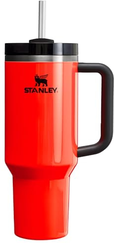 STANLEY Quencher H2.0 FlowState - Vaso aislado al vacío de acero inoxidable con tapa y popote para agua, té helado o café, batidos y más, naranja neón, 40 onzas, 10-12552-029