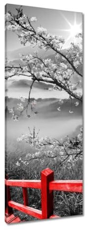 Generisch Gemälde, gedruckt auf Leinwand, Wanddekoration, 40 x 100 cm, blühender Kirschbaum, Nr. H2038M_PC1J