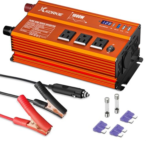 1000W Pure Sine Wave Inverter, Car Power Inverter, 12V DC to 110V AC Power Converter, Emergency Power Inverter with Type-C, Dual 5.2V/2.4A USB, 3AC Outlets for Home,Camping, RV, Truck, Vehicles