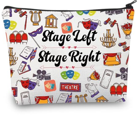 Theater Drama Gifts Stage Left Right Makeup Bag Drama Theater Lover Gifts Comedy Tragedy Cosmetic Travel Toiletry Bag (Theatre Bag)