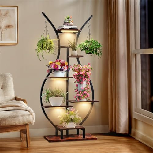 Ozonlife Support pour plantes d'intérieur avec lampes de croissance en métal pour salon, balcon, terrasse, jardin, noir (feuille)