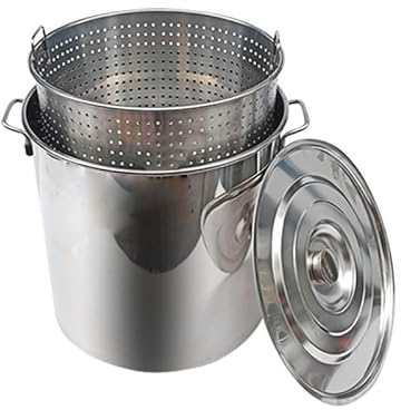 RAABYU Robuster Suppentopf, großer Suppentopf aus Edelstahl mit Dampfkorb – 27 Qt/45 Qt/63 Qt Suppen- und Nudeltopf, Kochtöpfe, ideal für Meeresfrüchte und Krabben