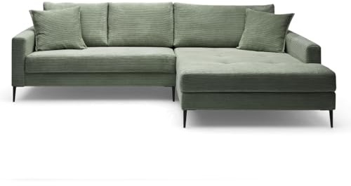 Liadomo Ecksofa Hilary, Ottomane rechts, grün | Sofa in L-Form, Cordbezug, Metallfüße, pflegeleicht & formstabil, hoher Sitzkomfort, weich gepolstert, Made in Europe