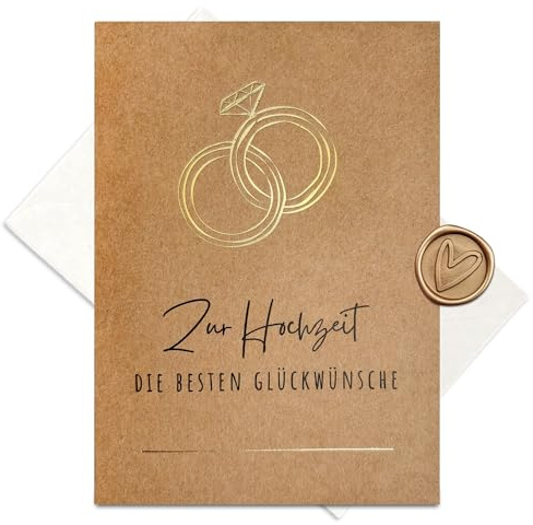 møij Hochzeitskarte Kraftkarton mit goldener Heißfolienprägung Zur Hochzeit | inkl. Briefumschlag & Wachssiegel, edle Heißfolienprägung, Geschenkbeilage