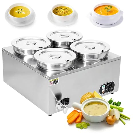 Scaldavivande Elettrico a Bagnomaria Commerciale da 1500 W, Scaldavivande Elettrico 4X6.2QT con Controllo della Temperatura di 30-85 ℃, Scaldavivande a Buffet in Acciaio Inossidabile per Ristorante