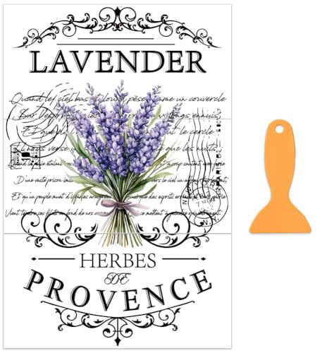 OLYCRAFT 3 Stück/Set Lavendel Transferfolien Zum Aufreiben Für Möbel Und Kunsthandwerk 30x15cm Vintage Logo Möbelaufkleber Lavendel Kräuter Aus Der Provence Transferfolie Mit 1 Teiligem Schaber