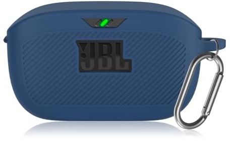 Étui de Protection en Silicone Compatible avec JBL Wave Buds/JBL Vibe Buds, étui de Protection Souple Antichoc, étui de Protection pour Casque avec Porte-clés (Bleu foncé)