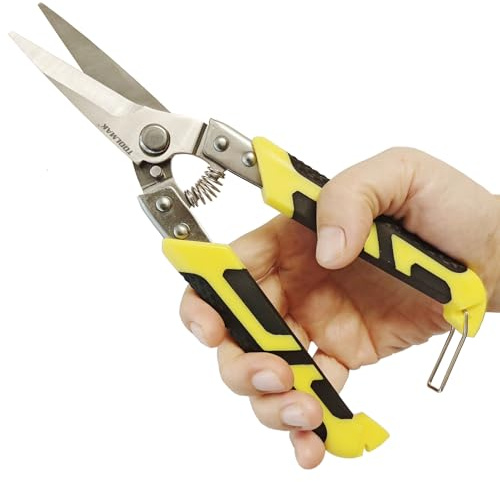 TOOLMAK Heavy Duty Industry Scissors 8.7 Inch Aviation Tin Snips Straight Metal Cutter with Comfort Grip and Stainless Steel Blades Multifunction Cutting