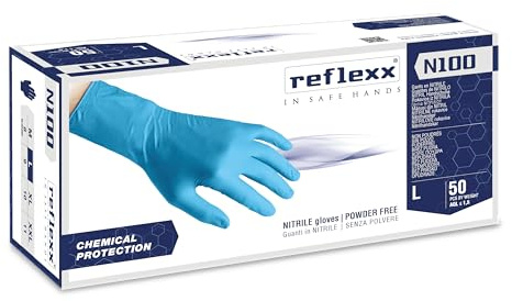 Reflexx N100/L – Puderfreie Nitrilhandschuhe Chemikalienschutz – gr 14 (M), Größe L