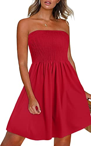 Summer Dresses For Women Strapless Bandeau Dress Sleeveless Sundress | soft and breathable, stretchy flatting, backless and off shoulder design, casual beach cover up dresses