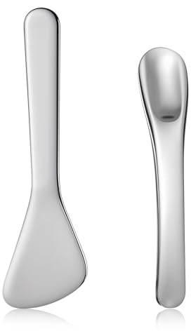 JJUNW 2 espátulas cosméticas de acero inoxidable pequeñas espátulas cosméticas | Mini espátula de maquillaje de metal reutilizable para crema facial crema máscara facial lociones humectantes (plata 2)