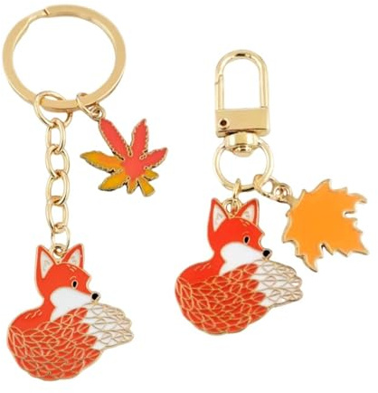 2 Stück Fuchs-Ahornblatt-Schlüsselanhänger, Niedliche Tier-Schlüsselanhänger, Interessante Taschenanhänger, Kreative Metall-Schlüsselanhänger