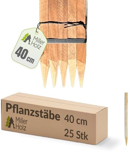 Holzpfähle Holzpflöcke Pflanzstäbe quadratisch mit vierkant Spitze 25 Stück | Eukalyptus | Holzpfähle für Markierungen | Rankstab für Pflanzen, Holzpfosten zur Abgrenzung - Stärke 2,2x2,2cm (40)