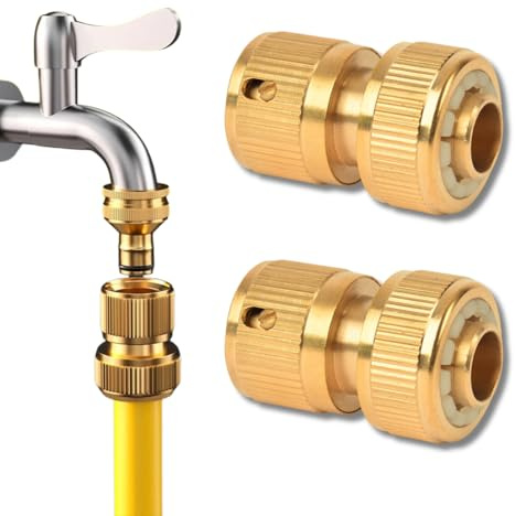 2PCS Brass Hose Quick Connectors, 1/2 Inch Garden Hose Fittings, Durable Brass Hose Connector for Watering, Gardening, Car Washing, and Outdoor Use, Heavy-Duty Hose Connectors and Fittings