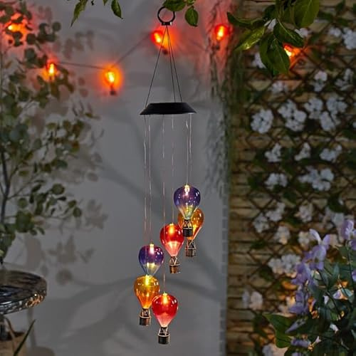 H82cm Hot Air Balloon Mobile Solar Lights - H82cm- Lantern Solar Lights Outdoor Garden Realistic Flame Balloon Light for Garden, Patio, Balcony Decorations