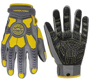 HANDLANDY HLDD Schwere Arbeitshandschuhe, TPR-Schutzstoßhandschuhe, Schnittfeste Utility-Mechaniker-Handschuhe für Männer & Frauen, Touchscreen-fähig (XL, Gelb-Upgrade)