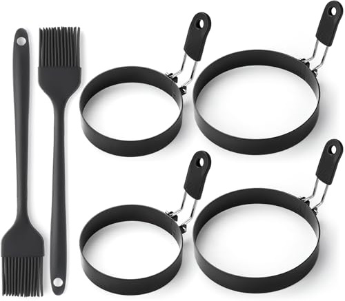 Egg Rings Stainless Steel Round Omelette Fried Egg Mold Ring - 2 Pack 3.54 & 2 Pack 4.76 Pancake Molds (Black)