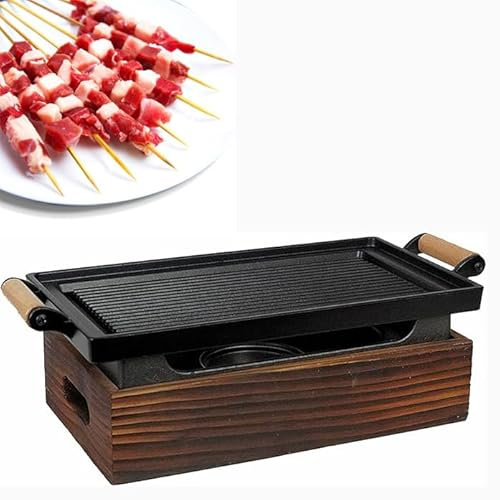 Barbecue portable, poêle à alcool de table, barbecue au charbon de bois de style japonais, Hibachi avec base en bois – Idéal pour les expériences de cuisine et de repas en plein air