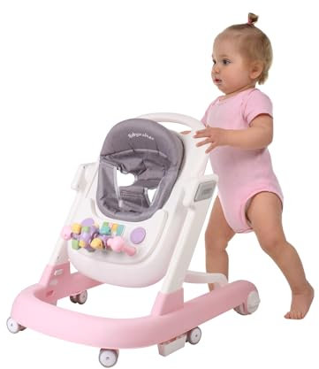 Girello Babywalker 3 in 1 Carrello di risveglio e camminata Girellino, funzione ribaltabile, lettino con ruote, musica, parco giochi, tavolo da pranzo, girello pieghevole (60 x 55 x 70 cm, rosa)