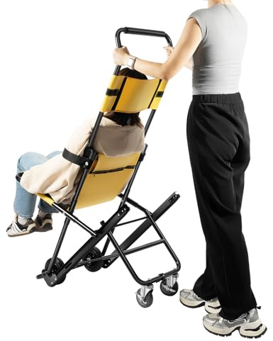 Treppenlift 159kg Klappbarer Treppensteiger Rollstuhl 48 * 83 * 156cm Klappbarer Treppenstuhl mit Verstellbaren Kopfstützen und Sicherheitsgurten, Zusammenklappbar Transportrollstuhl mit 4 Rädern