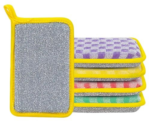 Spugne per risciacquo su entrambi i lati, spugne per la casa, multiuso, set da 5 pezzi, per lavelli, utensili da cucina, bagno e cucina