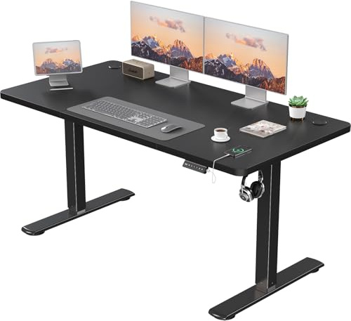 JUMMICO Höhenverstellbarer Elektrischer Schreibtisch 140 x 60 cm mit USB Ladeanschluss, Schreibtisch Höhenverstellbar, Ergonomischer Steh-Sitz Tisch Schwarz