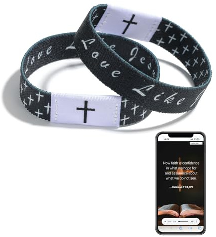 aesdox Bibelvers Armbänder 2 Stück, Christliche Jesus Armbänder mit NFC für Männer und Frauen, Ideale Geschenkauswahl,Schwarz