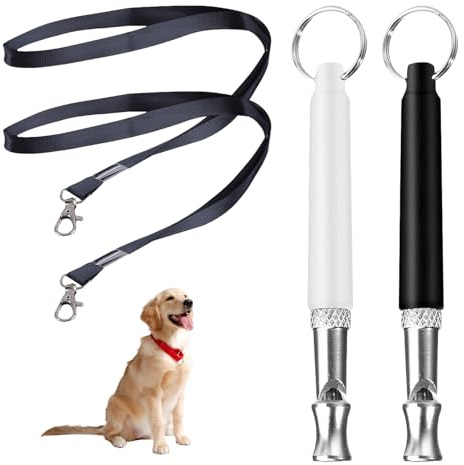 2 silbatos para perros, silenciosos, silenciosos, de alta frecuencia, silenciosos, ajustables con cordón, silenciosos, versátiles ayudas de educación para perros clicker (blanco y negro)
