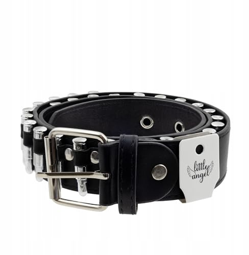 Little Angel Rock Gürtel Damen & Herren – Punk Style Patronen Nieten in Schwarz – verstellbar, Metall Schnalle, Festival Accessoire, Gothic Biker Gürtel Unisex