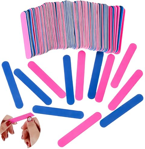 100Pcs Disposable Nail Files - Double-Sided 180/240 Grit Emery Boards with Pink & Blue Wooden Handles，Nail File Buffer Set for Home & Salon Manicures (8.5cm)