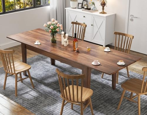 KEIKI 70.87”-106.3”L Extendable Dining Room Table for 6-10 People, Wood Modern Rustic Rectangle Expandable Kitchen Living Meeting Room Gatherings Furniture, 3 Tabletop Length Options, Walnut
