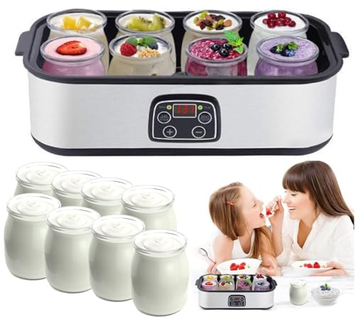 BOOZXCV Yogurtiera elettrica con Display LCD, yogurtiera Automatica da 1400ML con contenitori in Vetro da 180ML, Temperatura e Controllo del Tempo Regolabili, Regalo di Salute Perfetto