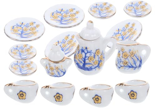 BESPORTBLE Juego de Té Miniatura de Porcelana Tetera y Tazas Decoradas Flores Accesorios para Casas de Muñecas Set Compacto de Cerámica para Decoración y Manualidades