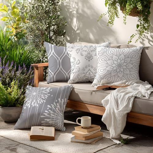 Gnoxaris Outdoor Kissenbezug Wasserfest Outdoor Kissen Wetterfest Dekorative Gartenkissen 45x45 cm Geometrische Wellenmuster Wasserdicht Kissenbezüge 4er Set für Garten Sofa Wohnzimmer Bett