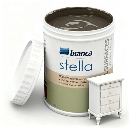 Bianca Stella Möbelfarbe Ohne Schleifen - Wasserbasierter Parfümierter Möbellack für Holz, Küchenschrank, Tisch, Stuhl - Erdbraun, Glänzend, Holzfarbe Innen & Außen, Hochdeckend, Kratzfest, 1L