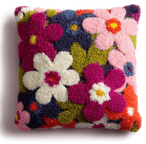 kitphoenix Fleur Kit De Coussin Avec Crochet À Loquet Diy Crochet À La Main Kits,43×43Cm Création De Tapis Et Canvas,Tapis Point Noué,3D Pillow Materials Package
