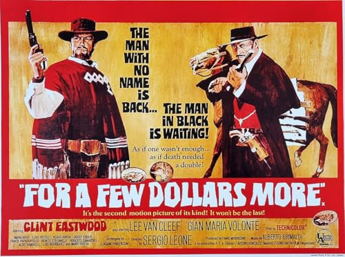 KUSTOM ART Poster Decorativo da Parete Serie Locandine Film Celebri Per un Pugno di Dollari Clint Eastwood Lee Van Cleef Stampa su Carta Patinata 40x30cm Senza Cornice