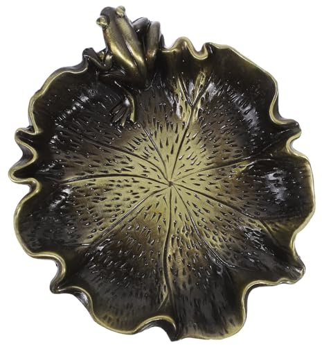 HINTRMENT Copper Calligraphy Ink Dish with Lotus Leaf Motif, Multifunctional Brush Washing Plate for Chinese Calligraphy Supplies, Decorative Ink Well for Painting and Drawing Use