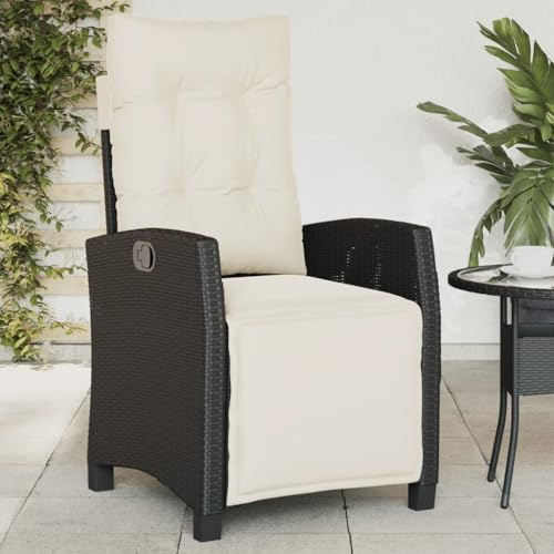 Owoxanthellate Gartenstuhl mit Verstellbarer Rückenlehne Schwarz Poly Rattan Gartensessel wetterfest 57 x 66 x 93 cm Bequeme Sitzkissen für Balkon Terrasse Camping