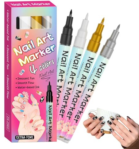 Marcatore per Unghie 4 Pezzi Confezione Durevole Colorate Punte Sottili | Pennarello per Puntinatura Disegno e Pittura su Unghie per Tratteggio Decorazioni Casa e Salon