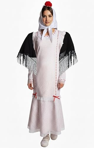 Gojoy shop - Disfraz de Chulapa Madrileña para Adultos, Contiene: Vestido, Mantón, Pañuelo, Clavel y Mochila de Cuerdas.