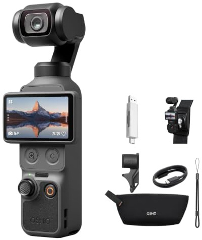 DJI Osmo Pocket 4 Standard Combo mit Rucksackhalterung+Kartenleser+Stativ | Pocket Gimbal Vlog Kamera, 1″ CMOS 4K/240fps, 3-Achsen-Stabilisierung, 2× verlustfreier Zoom, 107 GB integrierter Speicher