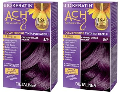 Dietalinea Tinta per Capelli Senza Ammoniaca CASTANO CHIARO PRUGNA 5/P | Colore Capelli Biokeratin con 8 Oli Phyto Hair Care system e Hyalu Complex -Nutre il capello in profondità | Illumina | x2