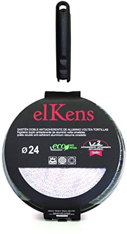 ELKENS 3068 - Sarten doble Tortillas, Aluminio, 24 cm, Negro