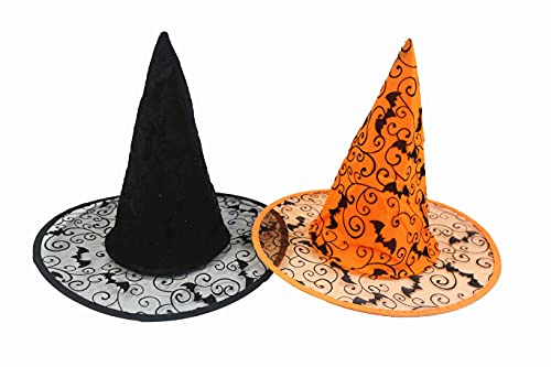 Hooin Chapeau de sorcière d'Halloween - Chapeaux de fête de sorcière/sorcier en toile d'araignée d'Halloween. Lot de 2 (noir et orange)